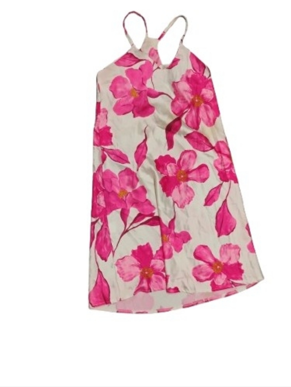 Vintage 2000s Unlabelled Pink White Floral Satin Slip Dress Fits Sz S
